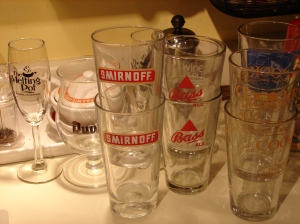 The Smirnoff glasses have little baseball cut-outs in the bottoms - cute!
